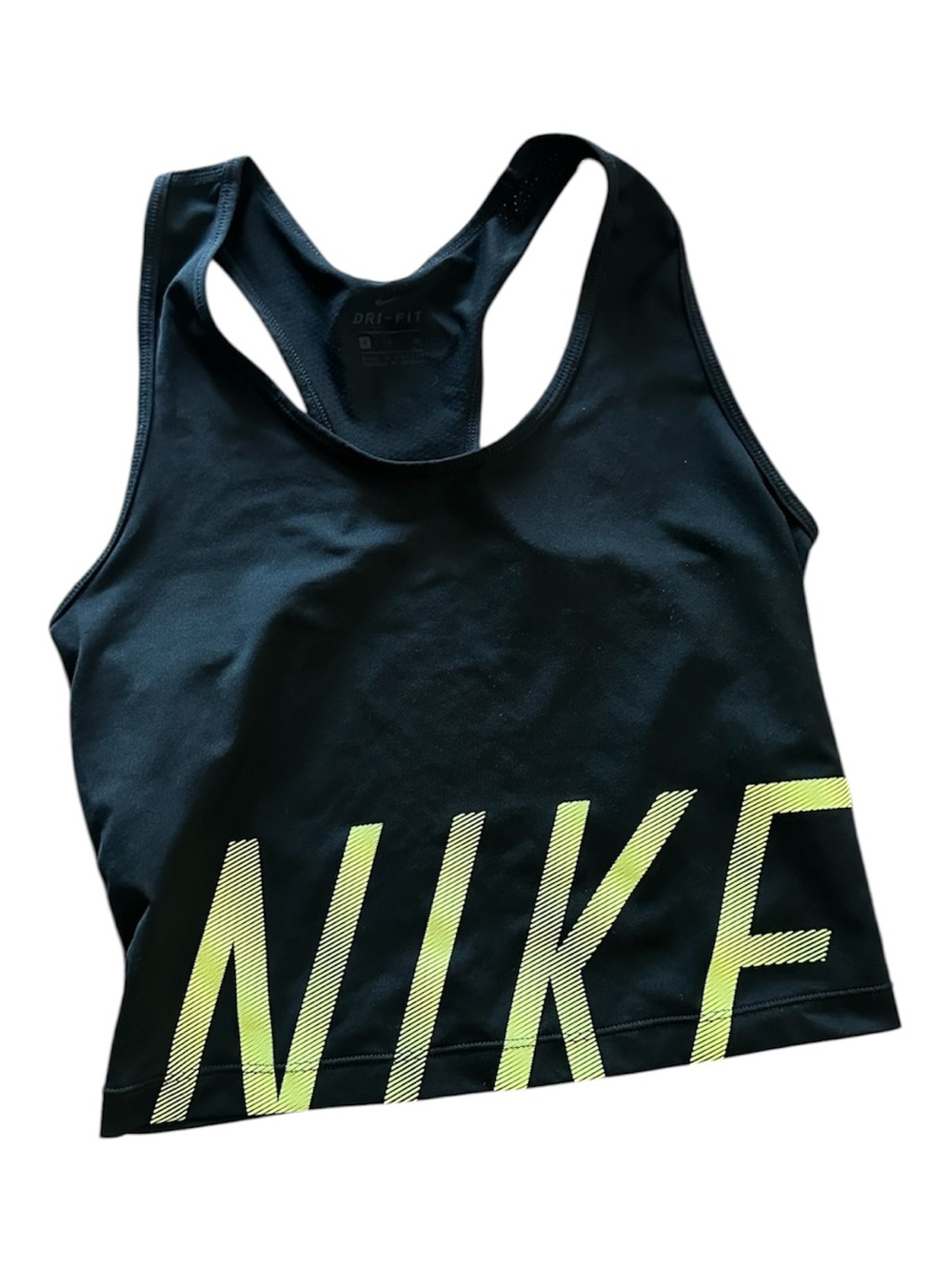 Nike Black Sports Bra Crop Top with Neon Yellow Logo